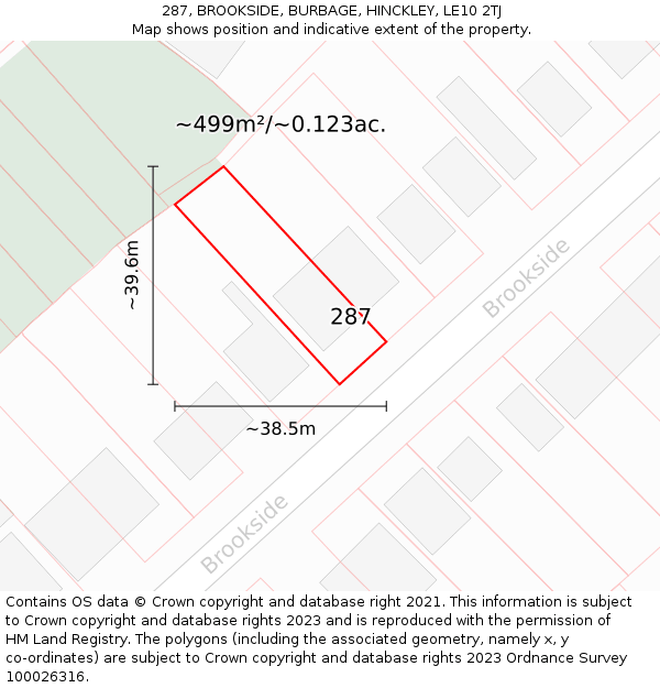 287, BROOKSIDE, BURBAGE, HINCKLEY, LE10 2TJ: Plot and title map