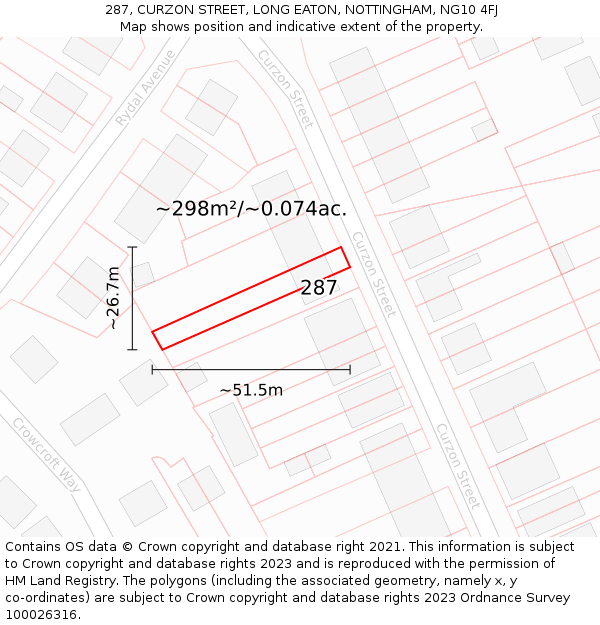 287, CURZON STREET, LONG EATON, NOTTINGHAM, NG10 4FJ: Plot and title map