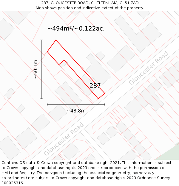 287, GLOUCESTER ROAD, CHELTENHAM, GL51 7AD: Plot and title map