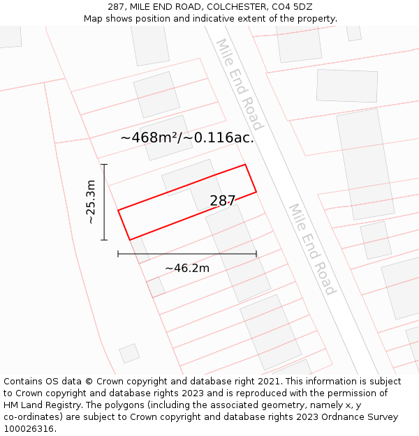 287, MILE END ROAD, COLCHESTER, CO4 5DZ: Plot and title map