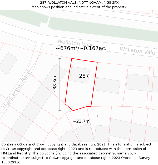 287, WOLLATON VALE, NOTTINGHAM, NG8 2PX: Plot and title map