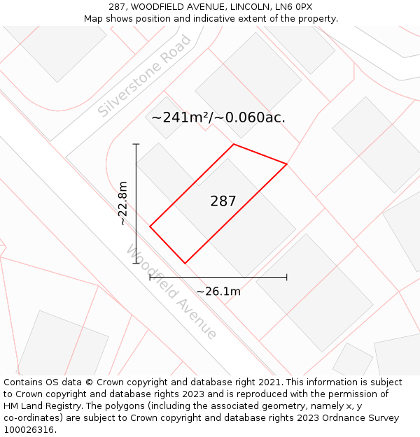 287, WOODFIELD AVENUE, LINCOLN, LN6 0PX: Plot and title map