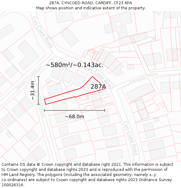 287A, CYNCOED ROAD, CARDIFF, CF23 6PA: Plot and title map