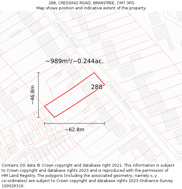 288, CRESSING ROAD, BRAINTREE, CM7 3PG: Plot and title map