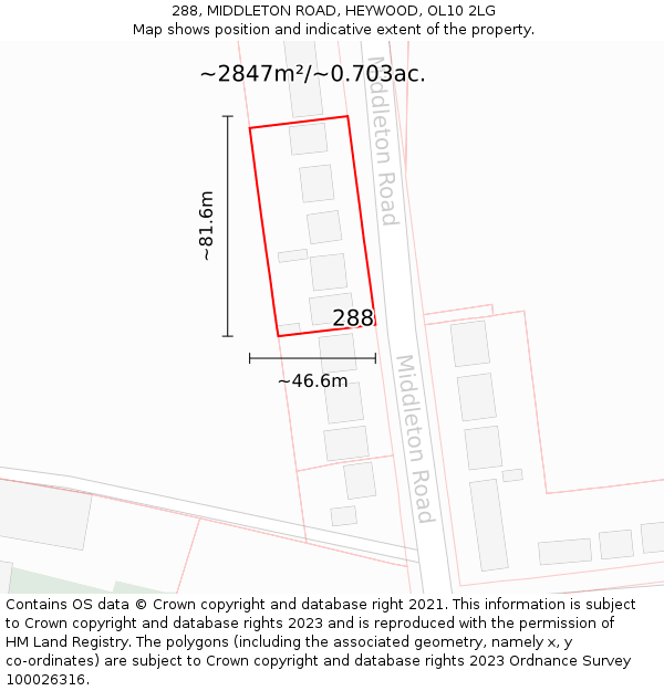 288, MIDDLETON ROAD, HEYWOOD, OL10 2LG: Plot and title map