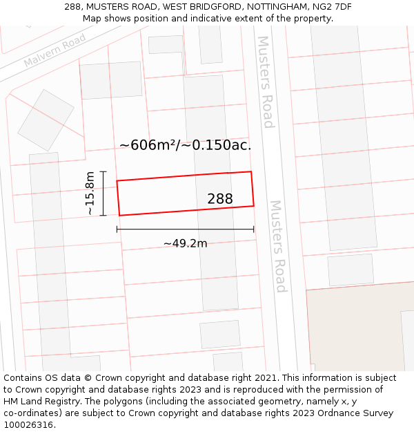 288, MUSTERS ROAD, WEST BRIDGFORD, NOTTINGHAM, NG2 7DF: Plot and title map