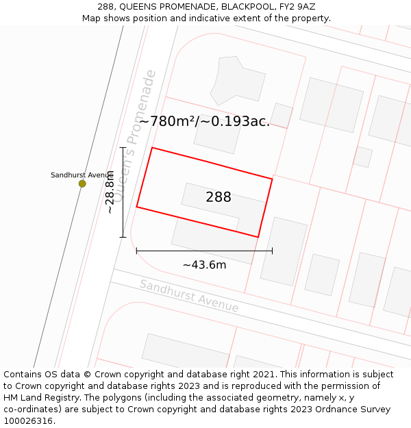 288, QUEENS PROMENADE, BLACKPOOL, FY2 9AZ: Plot and title map