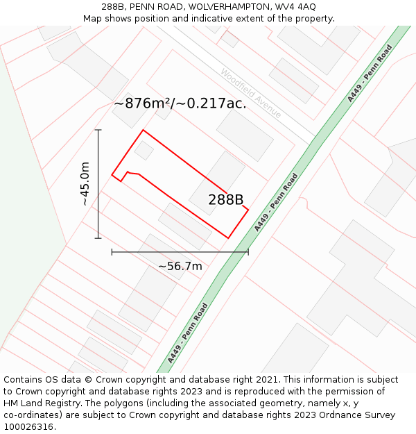 288B, PENN ROAD, WOLVERHAMPTON, WV4 4AQ: Plot and title map