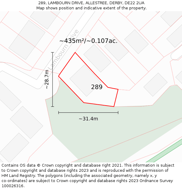 289, LAMBOURN DRIVE, ALLESTREE, DERBY, DE22 2UA: Plot and title map