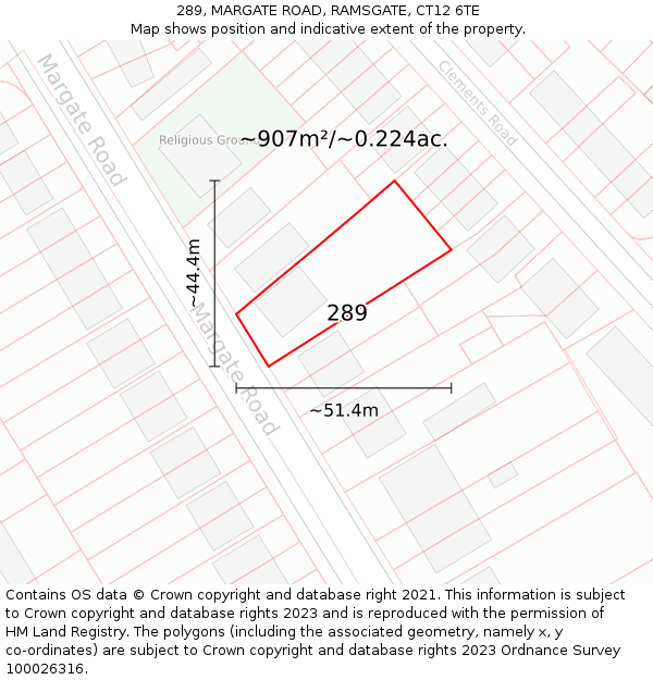 289, MARGATE ROAD, RAMSGATE, CT12 6TE: Plot and title map