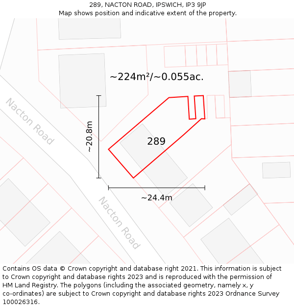 289, NACTON ROAD, IPSWICH, IP3 9JP: Plot and title map