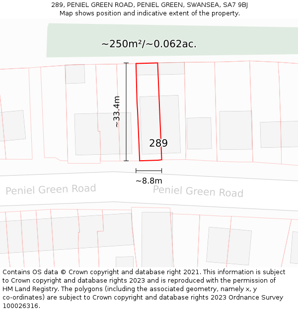 289, PENIEL GREEN ROAD, PENIEL GREEN, SWANSEA, SA7 9BJ: Plot and title map