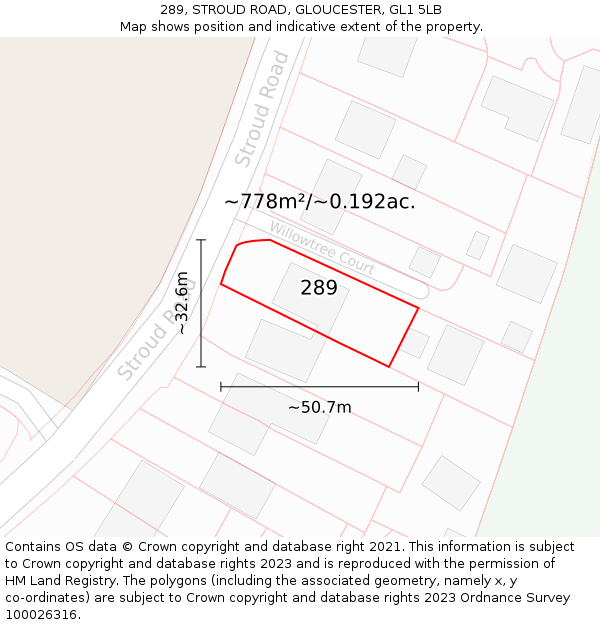 289, STROUD ROAD, GLOUCESTER, GL1 5LB: Plot and title map