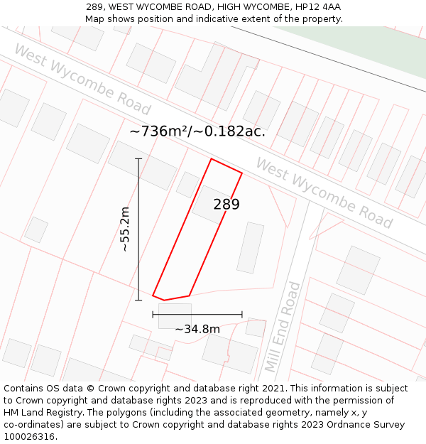 289, WEST WYCOMBE ROAD, HIGH WYCOMBE, HP12 4AA: Plot and title map