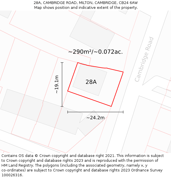 28A, CAMBRIDGE ROAD, MILTON, CAMBRIDGE, CB24 6AW: Plot and title map