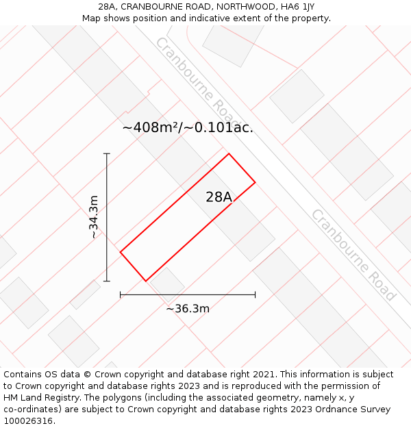 28A, CRANBOURNE ROAD, NORTHWOOD, HA6 1JY: Plot and title map