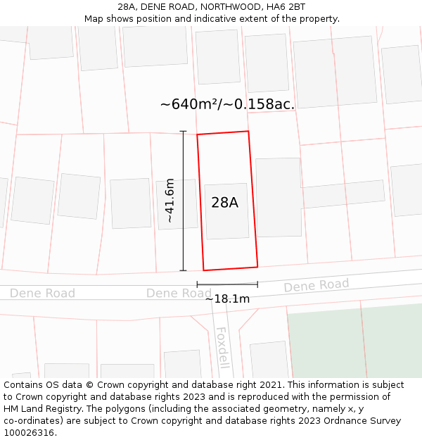 28A, DENE ROAD, NORTHWOOD, HA6 2BT: Plot and title map