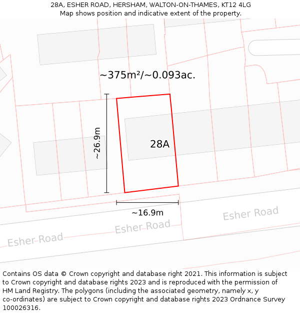 28A, ESHER ROAD, HERSHAM, WALTON-ON-THAMES, KT12 4LG: Plot and title map