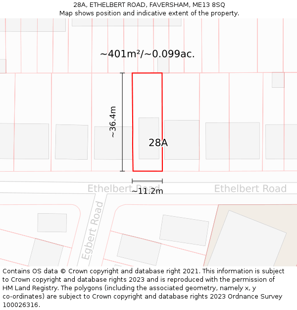 28A, ETHELBERT ROAD, FAVERSHAM, ME13 8SQ: Plot and title map