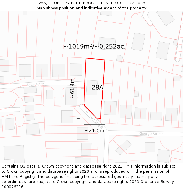 28A, GEORGE STREET, BROUGHTON, BRIGG, DN20 0LA: Plot and title map