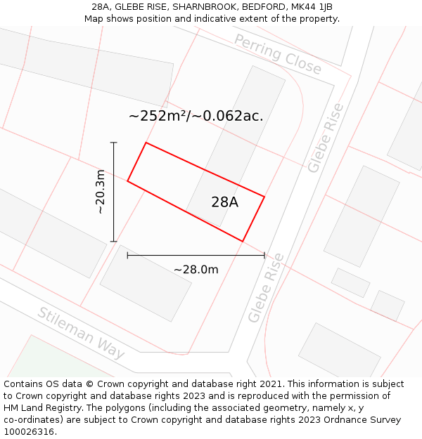 28A, GLEBE RISE, SHARNBROOK, BEDFORD, MK44 1JB: Plot and title map