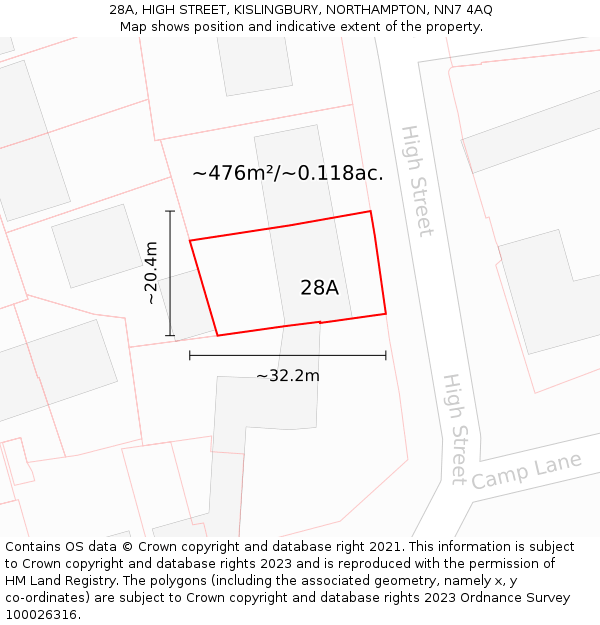 28A, HIGH STREET, KISLINGBURY, NORTHAMPTON, NN7 4AQ: Plot and title map