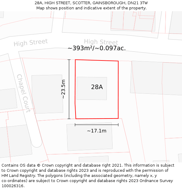 28A, HIGH STREET, SCOTTER, GAINSBOROUGH, DN21 3TW: Plot and title map