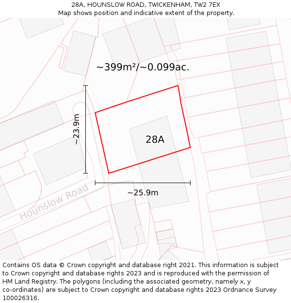 28A, HOUNSLOW ROAD, TWICKENHAM, TW2 7EX: Plot and title map