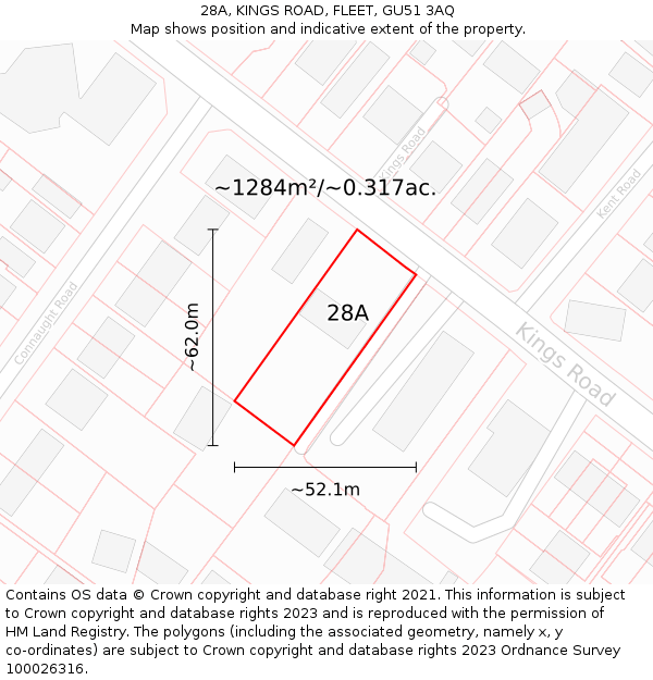 28A, KINGS ROAD, FLEET, GU51 3AQ: Plot and title map