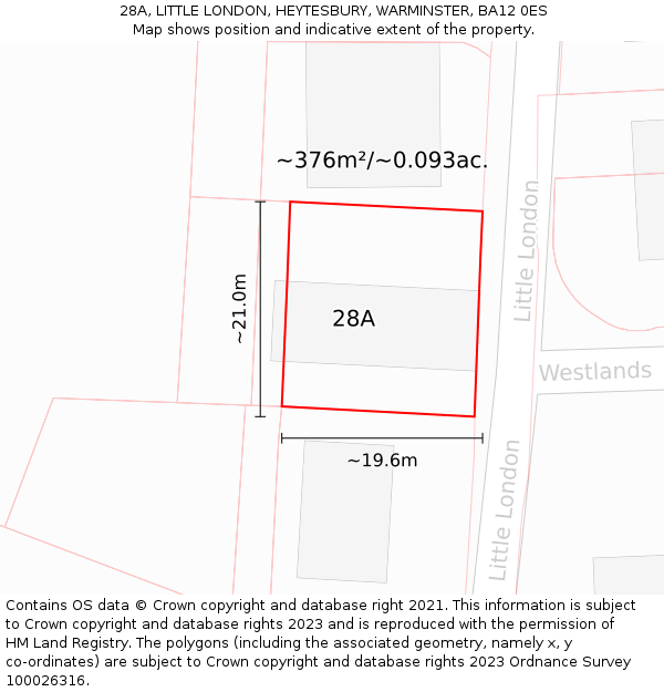 28A, LITTLE LONDON, HEYTESBURY, WARMINSTER, BA12 0ES: Plot and title map