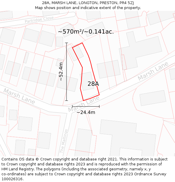 28A, MARSH LANE, LONGTON, PRESTON, PR4 5ZJ: Plot and title map