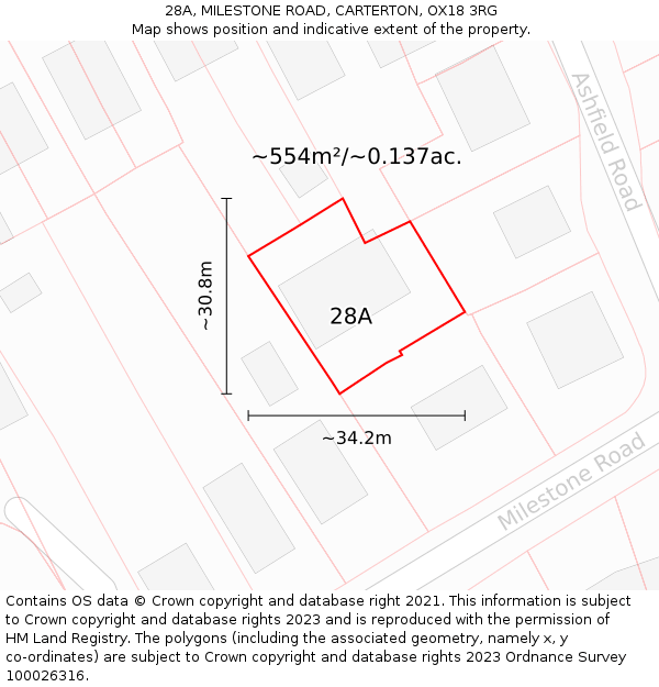 28A, MILESTONE ROAD, CARTERTON, OX18 3RG: Plot and title map