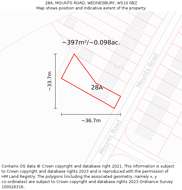 28A, MOUNTS ROAD, WEDNESBURY, WS10 0BZ: Plot and title map