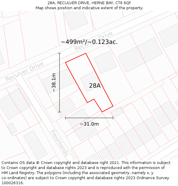 28A, RECULVER DRIVE, HERNE BAY, CT6 6QF: Plot and title map