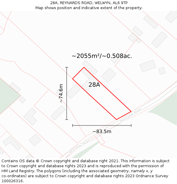 28A, REYNARDS ROAD, WELWYN, AL6 9TP: Plot and title map