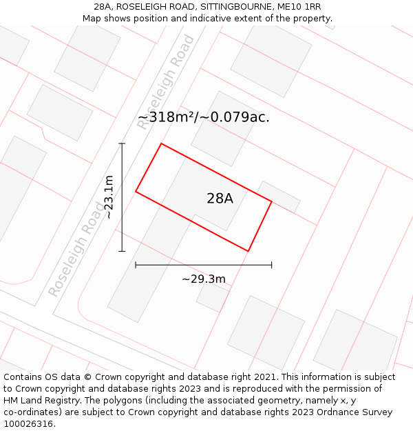 28A, ROSELEIGH ROAD, SITTINGBOURNE, ME10 1RR: Plot and title map