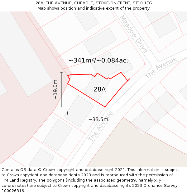 28A, THE AVENUE, CHEADLE, STOKE-ON-TRENT, ST10 1EG: Plot and title map