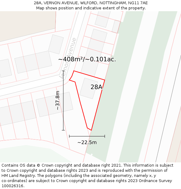 28A, VERNON AVENUE, WILFORD, NOTTINGHAM, NG11 7AE: Plot and title map