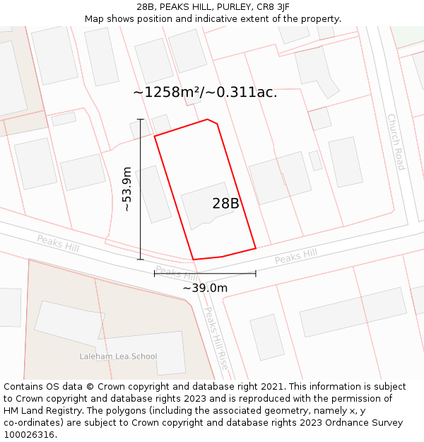 28B, PEAKS HILL, PURLEY, CR8 3JF: Plot and title map