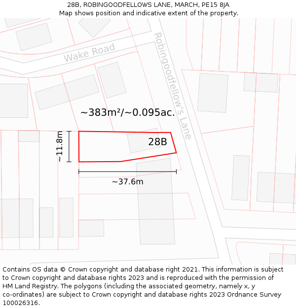 28B, ROBINGOODFELLOWS LANE, MARCH, PE15 8JA: Plot and title map