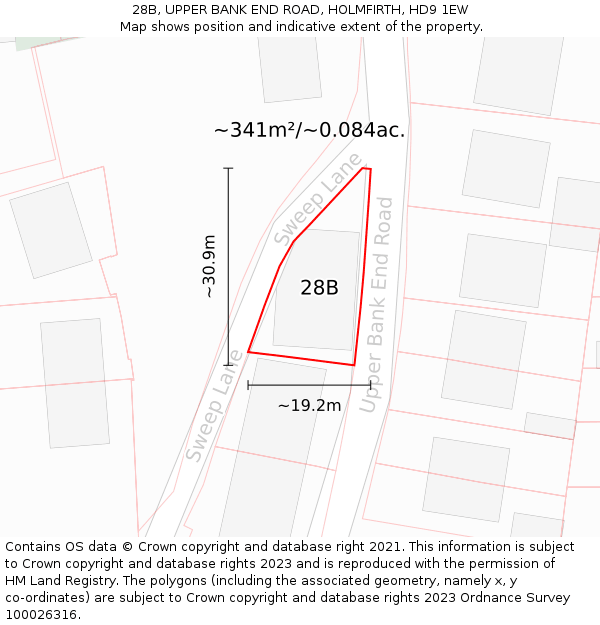 28B, UPPER BANK END ROAD, HOLMFIRTH, HD9 1EW: Plot and title map