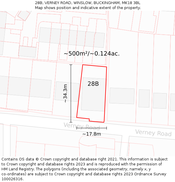 28B, VERNEY ROAD, WINSLOW, BUCKINGHAM, MK18 3BL: Plot and title map