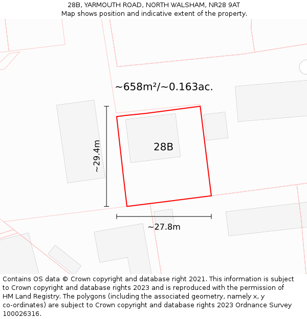 28B, YARMOUTH ROAD, NORTH WALSHAM, NR28 9AT: Plot and title map