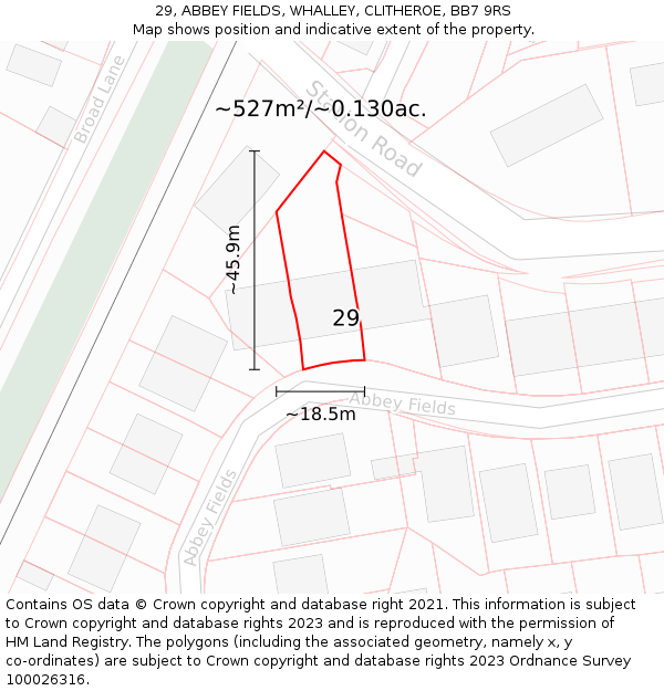 29, ABBEY FIELDS, WHALLEY, CLITHEROE, BB7 9RS: Plot and title map