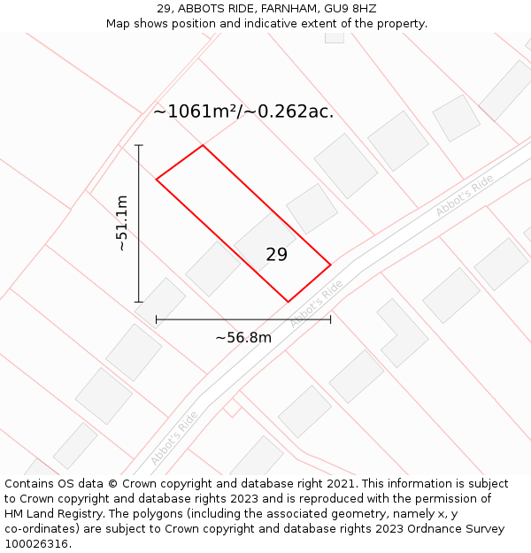 29, ABBOTS RIDE, FARNHAM, GU9 8HZ: Plot and title map