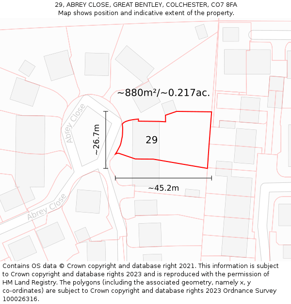 29, ABREY CLOSE, GREAT BENTLEY, COLCHESTER, CO7 8FA: Plot and title map