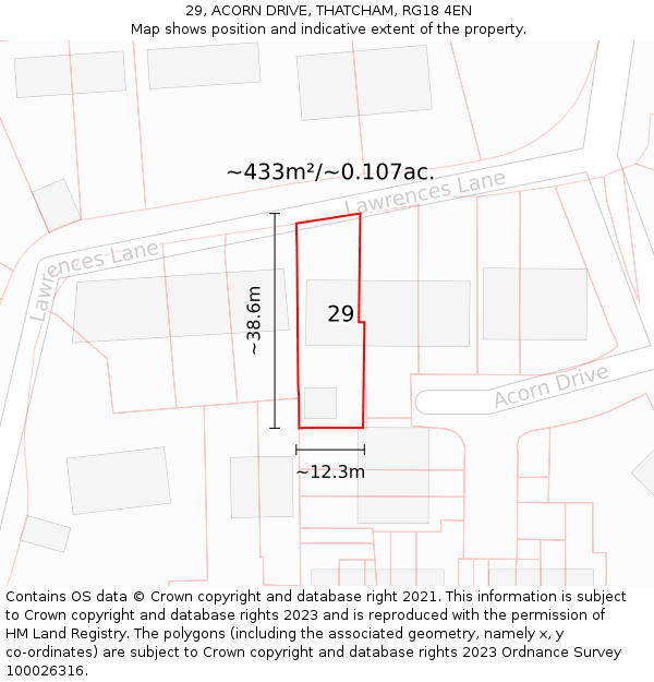 29, ACORN DRIVE, THATCHAM, RG18 4EN: Plot and title map