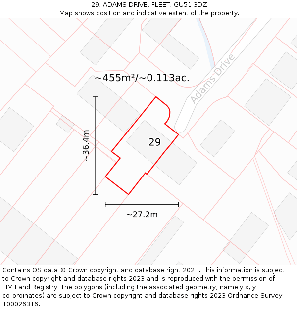 29, ADAMS DRIVE, FLEET, GU51 3DZ: Plot and title map