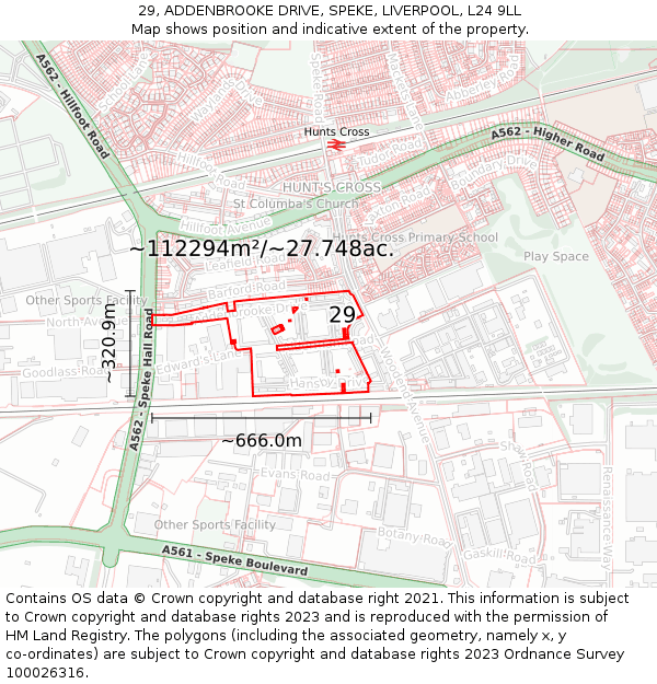 29, ADDENBROOKE DRIVE, SPEKE, LIVERPOOL, L24 9LL: Plot and title map