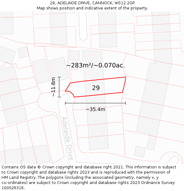 29, ADELAIDE DRIVE, CANNOCK, WS12 2GP: Plot and title map